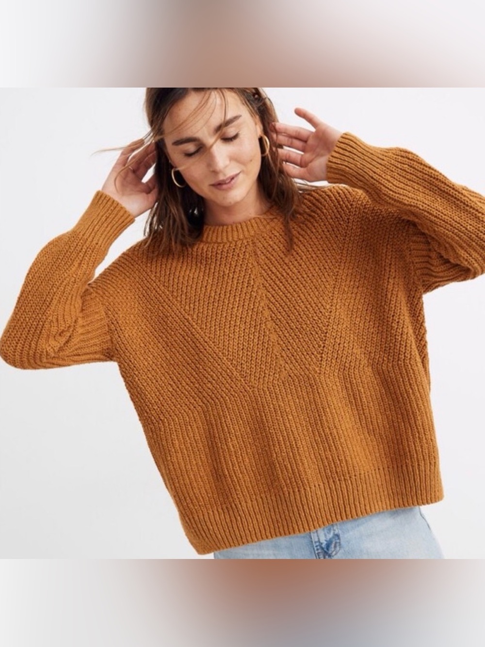Madewell Mustard Textured Knit Crewneck Sweater Size S